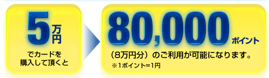 5���~ �ŃJ�[�h���w�����Ē�����  8000�|�C���g�i8���~���j�̂����p���\�ɂȂ�܂��B  ��1�|�C���g=1�~